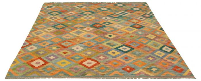Turkish Bold and Colorful 6'6" x 9'10" Flat-Weave Wool Kilim 
