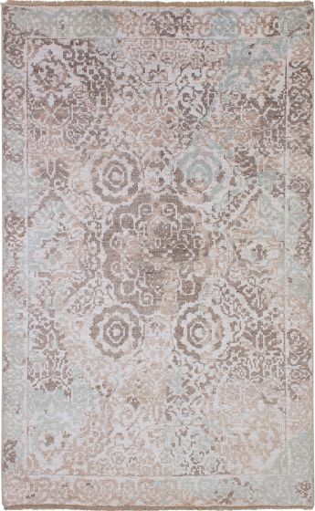 Indian Jules Oushak 4'10" x 7'10" Hand-knotted Silk Rug 