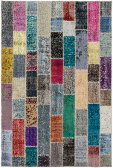Turkish Color Transition Patchwork 5'5" x 8'2" Hand-knotted Wool Rug 