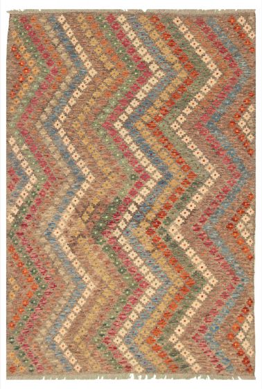 Turkish Bold and Colorful 5'5" x 7'7" Flat-Weave Wool Kilim 