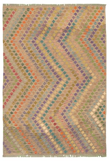 Turkish Bold and Colorful 6'7" x 9'7" Flat-Weave Wool Kilim 