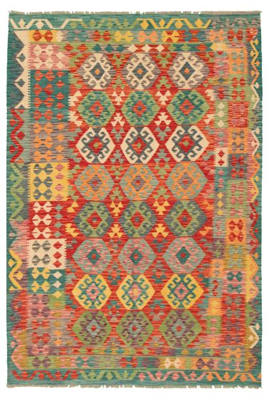 Turkish Bold and Colorful 6'7" x 9'9" Flat-Weave Wool Kilim 