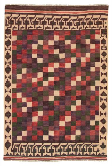 Turkish Old Style 6'10" x 9'8" Flat-Weave Wool Kilim 