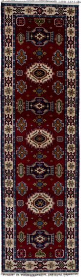Indian Royal Kazak 2'9" x 9'10" Hand-knotted Wool Dark Red Rug