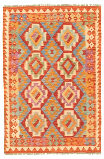 Turkish Bold and Colorful 4'1" x 6'2" Flat-Weave Wool Kilim 