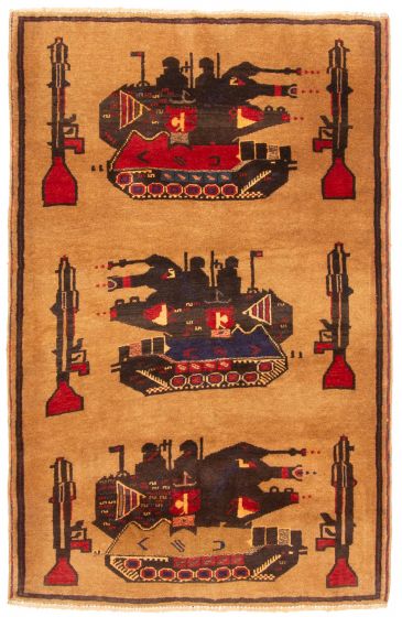 Afghan Rare War 3'1" x 4'10" Hand-knotted Wool Rug 
