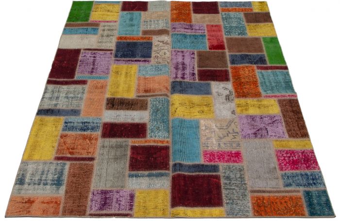 Turkish Color Transition Patchwork 5'8" x 7'10" Hand-knotted Wool Rug 