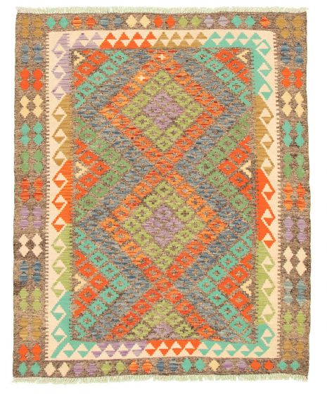 Turkish Bold and Colorful 5'0" x 6'2" Flat-Weave Wool Kilim 