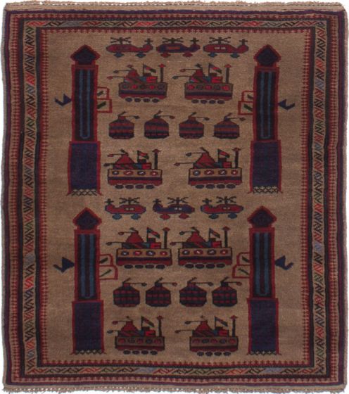 Afghan Rare War 3'0" x 4'5" Hand-knotted Wool Rug 