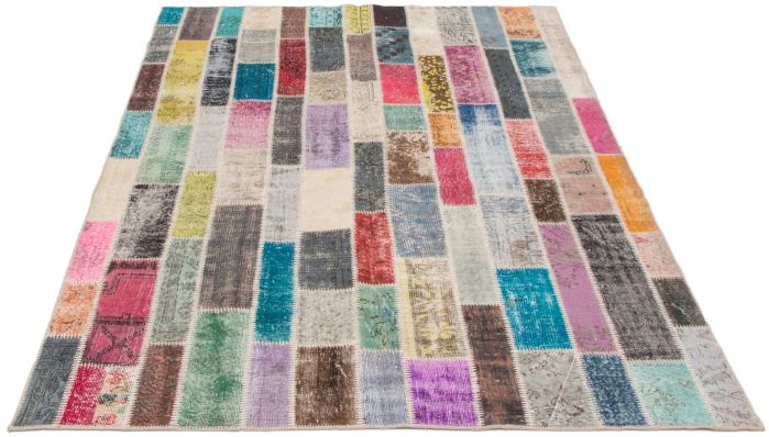 Turkish Color Transition Patchwork 6'11" x 9'11" Hand-knotted Wool Rug 
