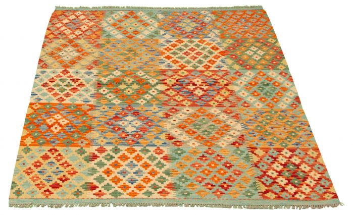 Turkish Bold and Colorful 5'0" x 6'6" Flat-Weave Wool Kilim 