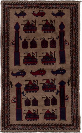 Afghan Rare War 2'9" x 4'8" Hand-knotted Wool Rug 