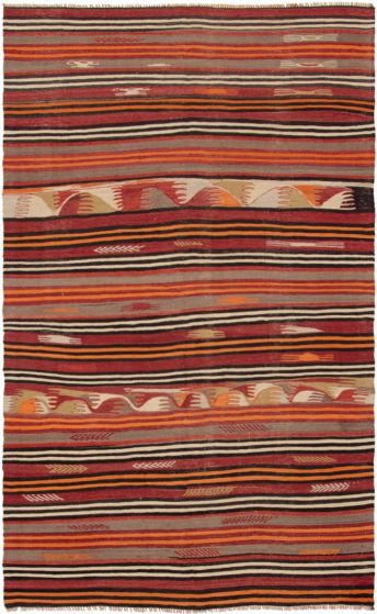 Turkish Boho 4'11" x 8'4" Flat-Weave Wool Kilim 