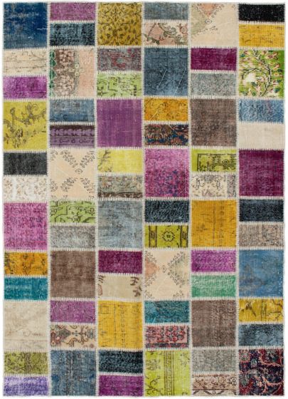 Tapis vif et coloré patchwork 5'7" x 7'6" en laine