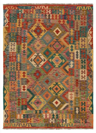Turkish Bold and Colorful 5'10" x 7'10" Flat-Weave Wool Kilim 