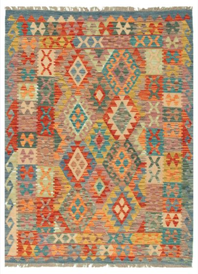 Turkish Bold and Colorful 5'1" x 6'9" Flat-Weave Wool Kilim 