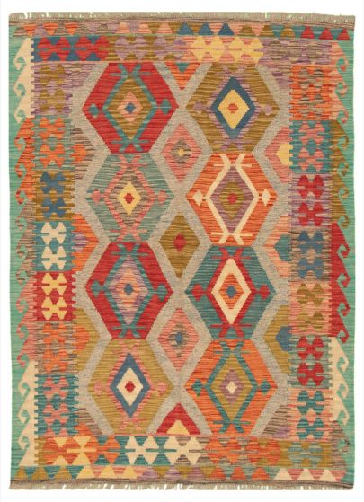 Turkish Bold and Colorful 5'2" x 6'9" Flat-Weave Wool Kilim 