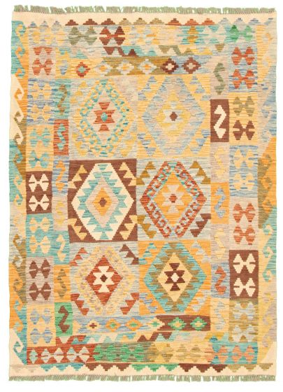 Kilim vif et coloré 4'8" x 6'7" en laine