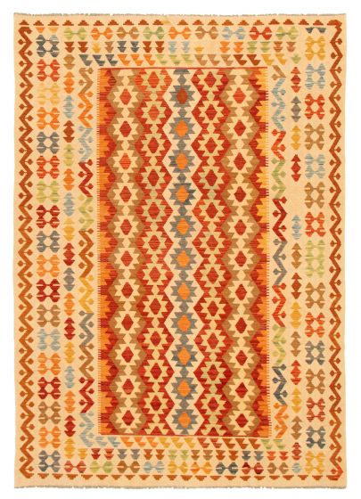 Turkish Bold and Colorful 6'11" x 9'7" Flat-Weave Wool Kilim 