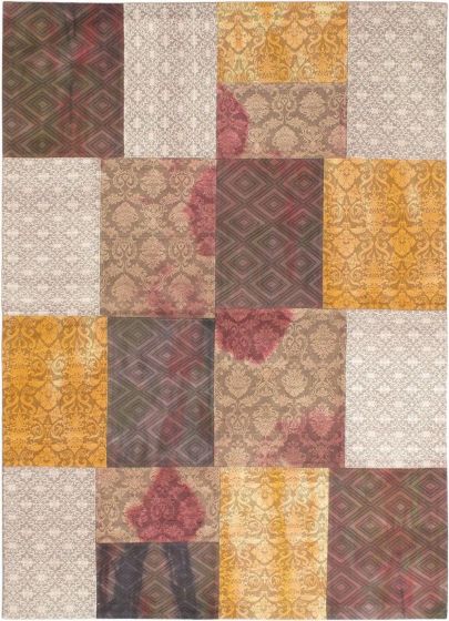 Indian Collage 4'8" x 6'7" Flat-Weave Viscose Dhurrie 