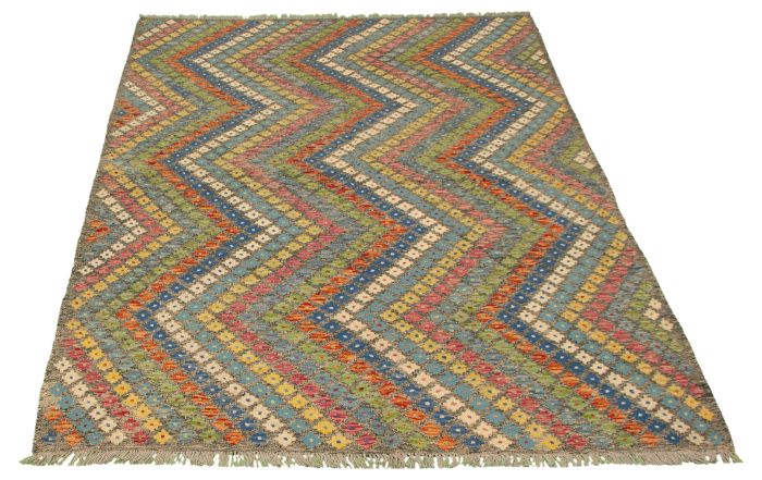 Turkish Bold and Colorful 6'4" x 9'9" Flat-Weave Wool Kilim 
