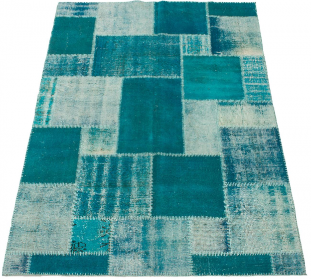 Turkish Color Transition Patchwork 5'7" x 7'10" Hand-knotted Wool Rug 