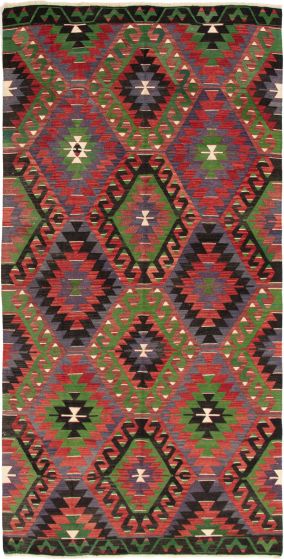 Turkish Sivas 5'3" x 10'8" Flat-Weave Wool Kilim 