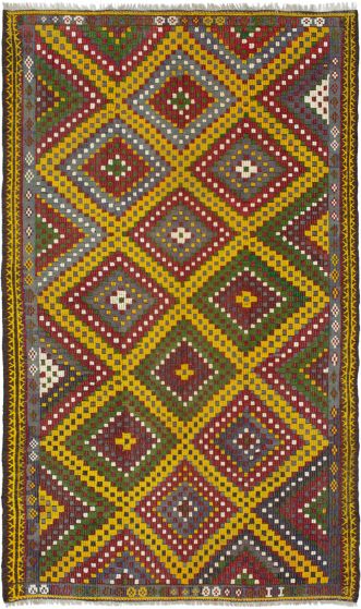 Turkish Yoruk 6'3" x 10'7" Flat-Weave Wool Tapestry Kilim 