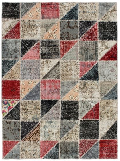 Turkish Color Transition Patchwork 5'8" x 7'8" Hand-knotted Wool Rug 