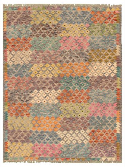 Turkish Bold and Colorful 5'0" x 6'5" Flat-Weave Wool Kilim 