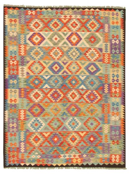 Turkish Bold and Colorful 5'11" x 7'10" Flat-Weave Wool Kilim 