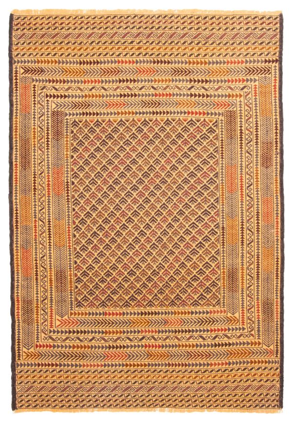 Afghan Shiravan SMK 4'3" x 6'3" Flat-Weave Wool Tapestry Kilim 