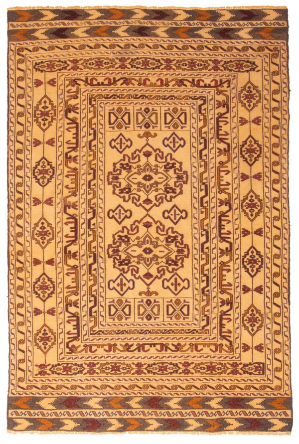 Afghan Shiravan SMK 4'3" x 6'5" Flat-Weave Wool Tapestry Kilim 