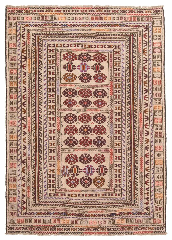 Afghan Shiravan SMK 4'5" x 6'2" Flat-Weave Wool Tapestry Kilim 