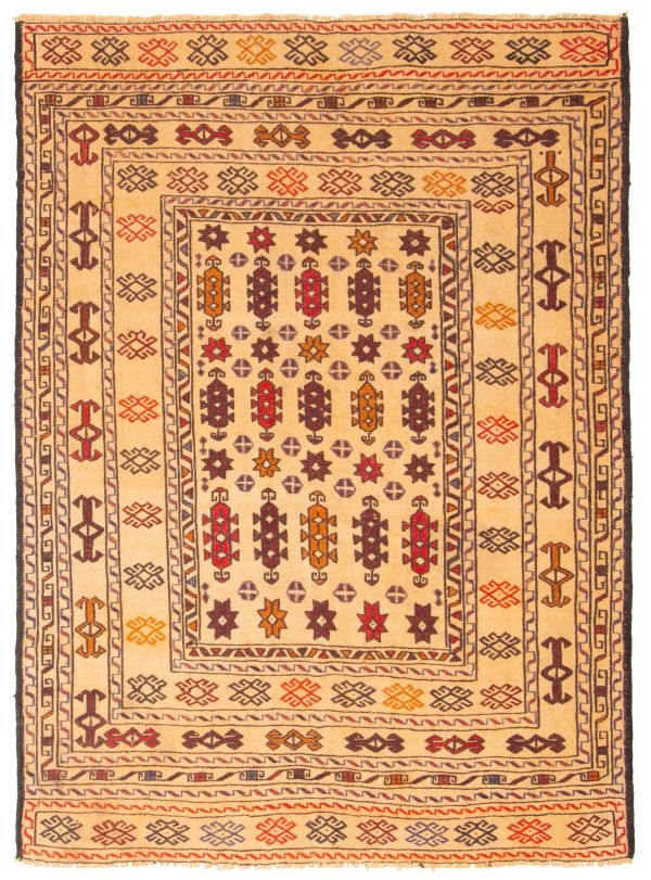 Afghan Shiravan SMK 4'4" x 6'0" Flat-Weave Wool Tapestry Kilim 