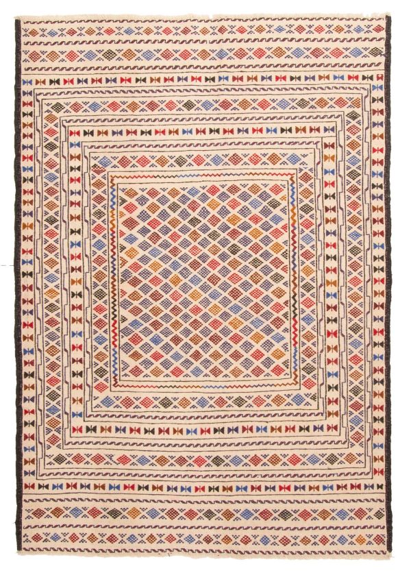 Afghan Shiravan SMK 4'3" x 6'2" Flat-Weave Wool Tapestry Kilim 