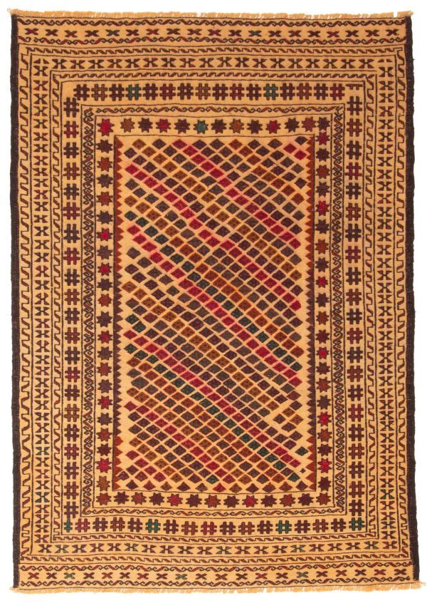 Afghan Shiravan SMK 4'2" x 6'0" Flat-Weave Wool Tapestry Kilim 