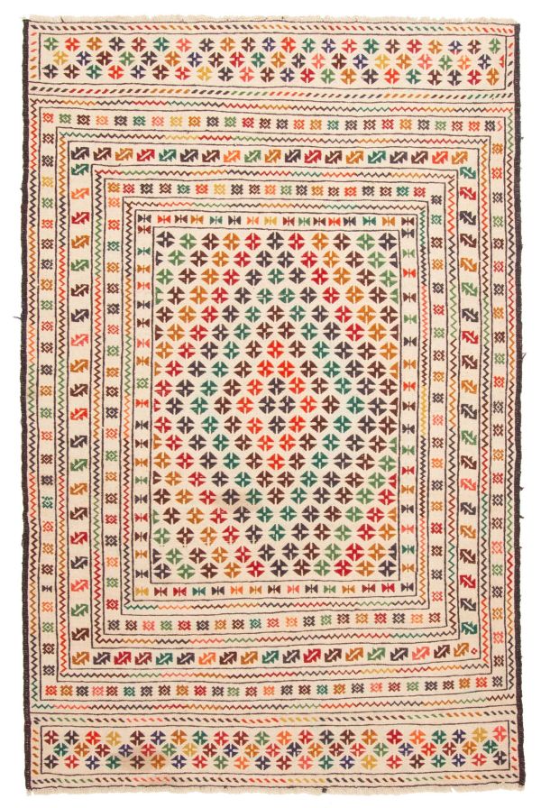 Afghan Shiravan SMK 4'1" x 6'4" Flat-Weave Wool Tapestry Kilim 