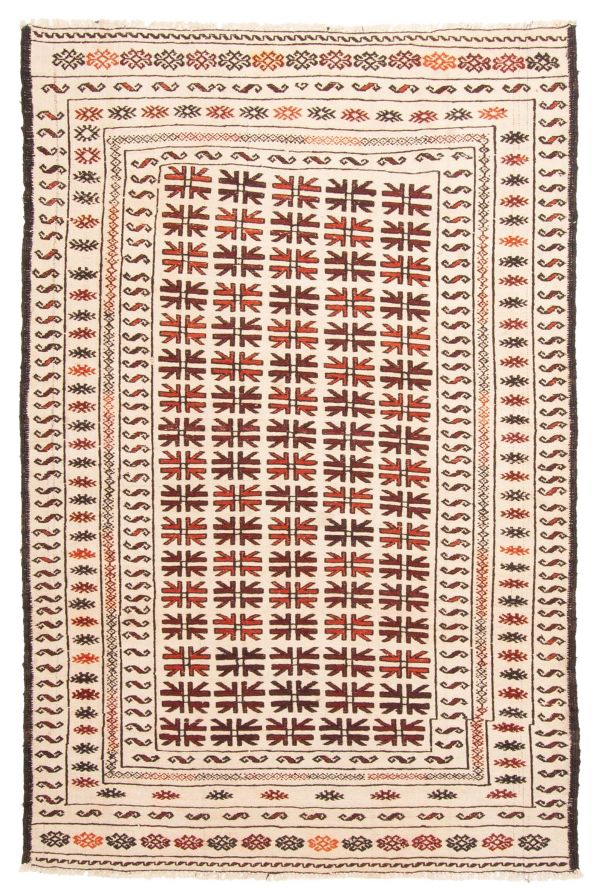 Afghan Shiravan SMK 3'11" x 6'0" Flat-Weave Wool Tapestry Kilim 