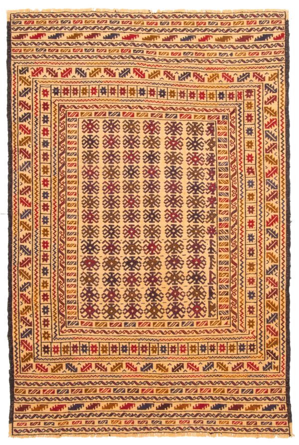 Afghan Shiravan SMK 4'2" x 6'0" Flat-Weave Wool Tapestry Kilim 