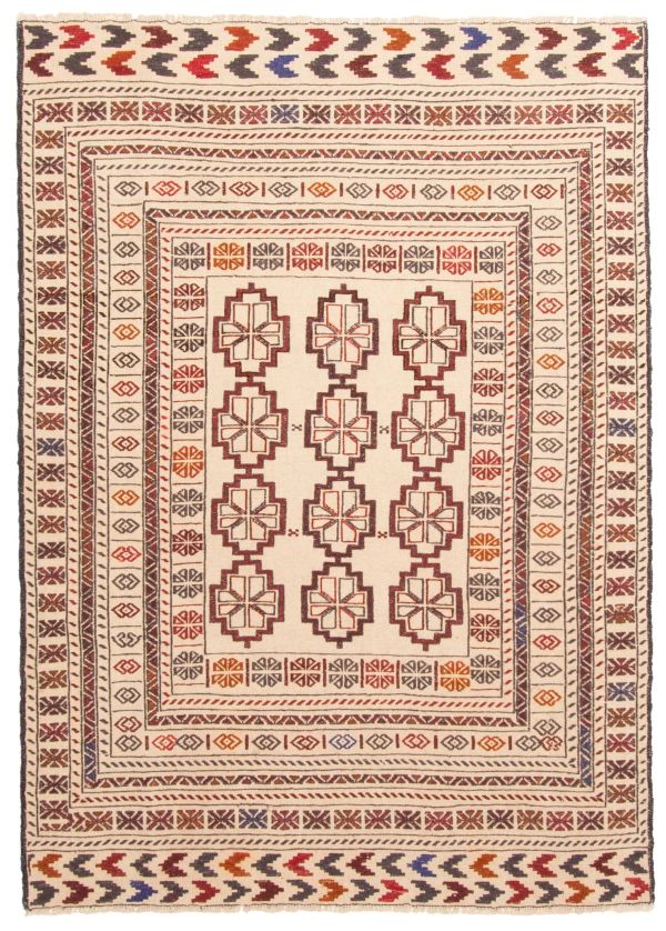 Afghan Shiravan SMK 4'3" x 5'11" Flat-Weave Wool Tapestry Kilim 