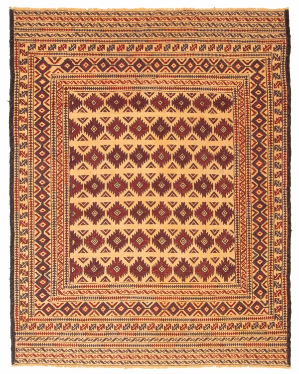 Afghan Shiravan SMK 4'3" x 5'9" Flat-Weave Wool Tapestry Kilim 