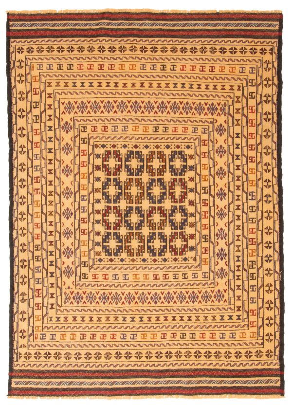 Afghan Shiravan SMK 4'3" x 6'0" Flat-Weave Wool Tapestry Kilim 