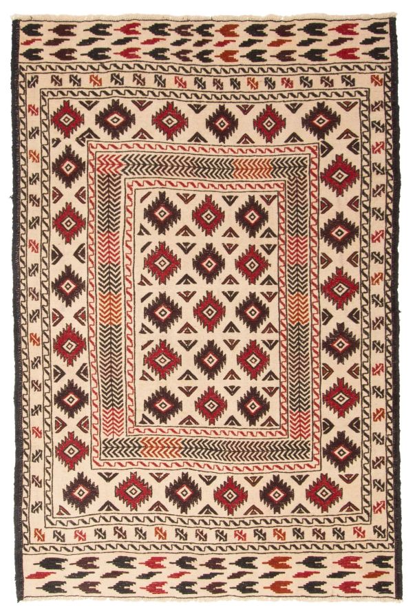 Afghan Shiravan SMK 4'4" x 6'6" Flat-Weave Wool Tapestry Kilim 