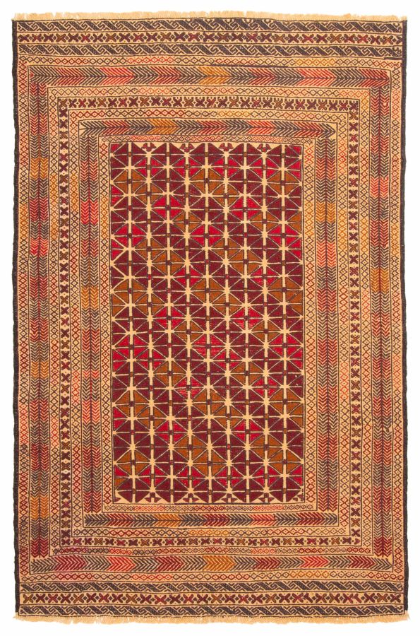 Afghan Shiravan SMK 4'3" x 6'4" Flat-Weave Wool Tapestry Kilim 