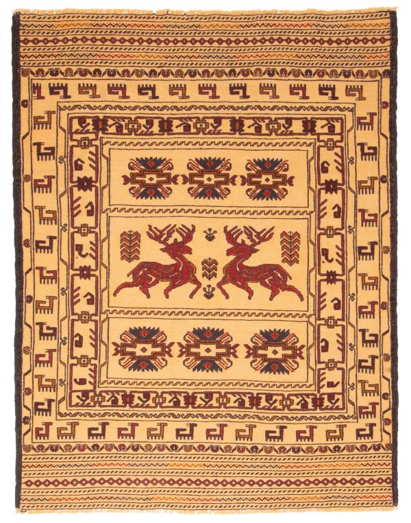 Afghan Shiravan SMK 4'6" x 5'10" Flat-Weave Wool Tapestry Kilim 