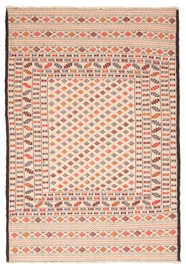 Afghan Shiravan SMK 4'2" x 6'2" Flat-Weave Wool Tapestry Kilim 