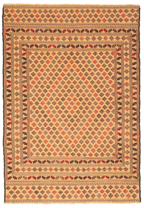 Afghan Shiravan SMK 4'3" x 6'3" Flat-Weave Wool Tapestry Kilim 