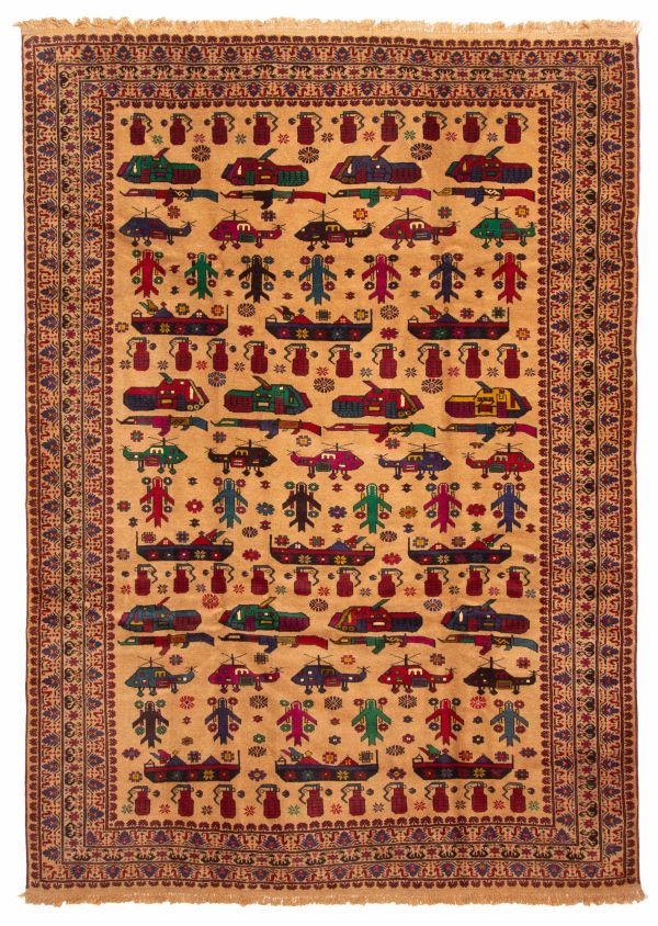 Afghan Rare War 6'7" x 9'3" Hand-knotted Wool Rug 