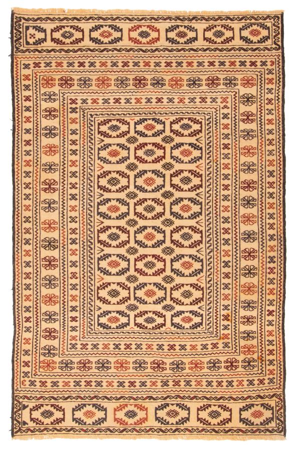 Afghan Shiravan Soumak 4'0" x 6'3" Flat-Weave Wool Tapestry Kilim 